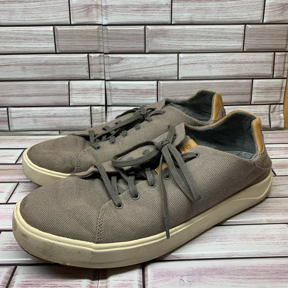 OluKai Lae'Ahi Li'Ili Men's 10 Shoes Gray Canvas Sneaker Lace Up Casual 10445-26